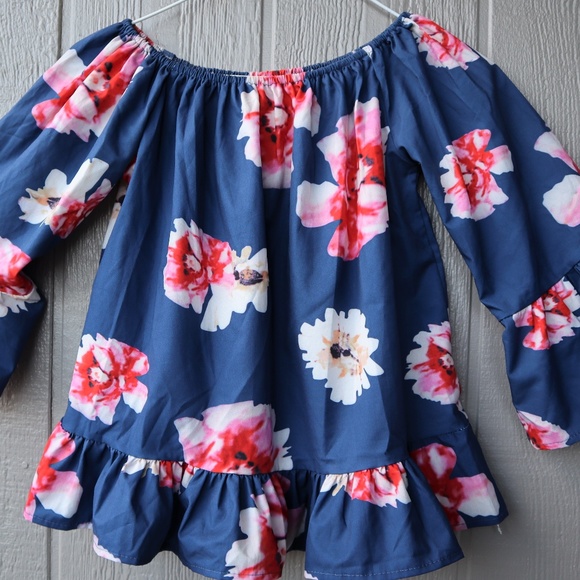 Floral Off The Shoulder Top Blue - Picture 2 of 8